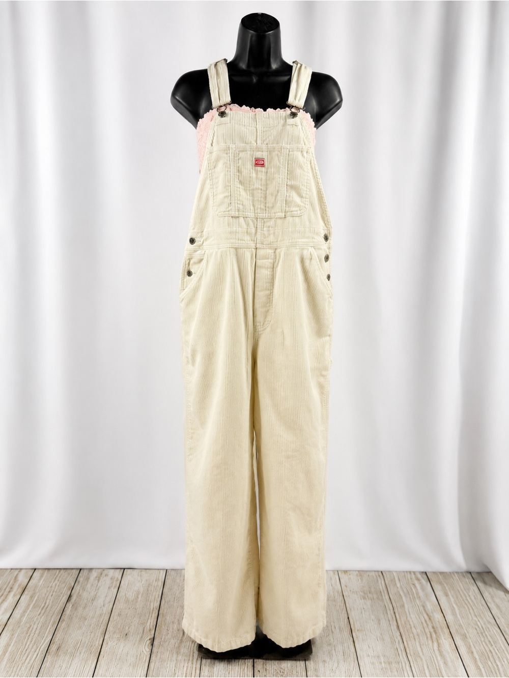 Vintage Cream Corduroy Wide Leg Overalls| Utility Carpenter CottageCore|